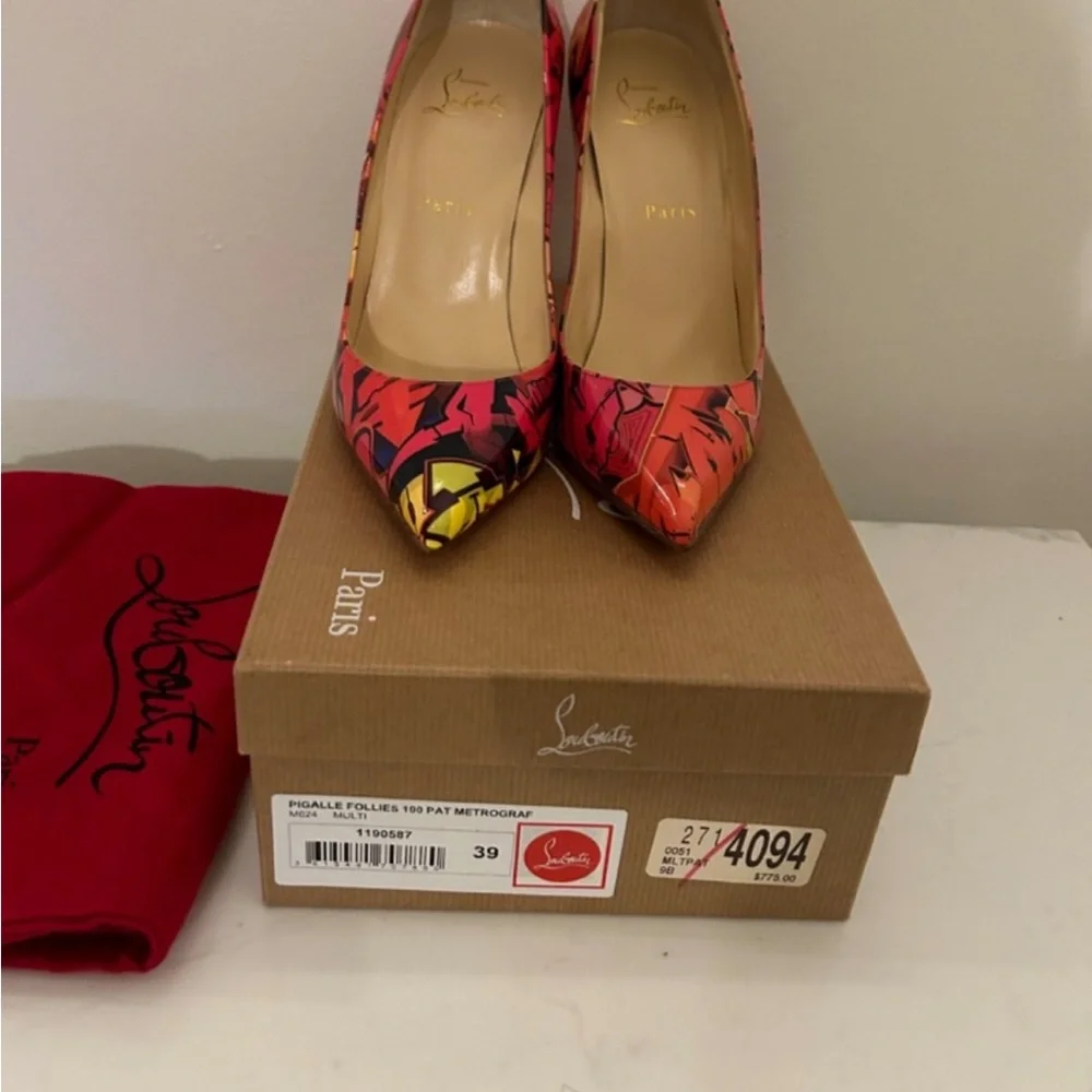 Christian Louboutin Pigalle Follies 100 Pat Metrograf Multicolor Graphic Heels - Picture 1 of 11